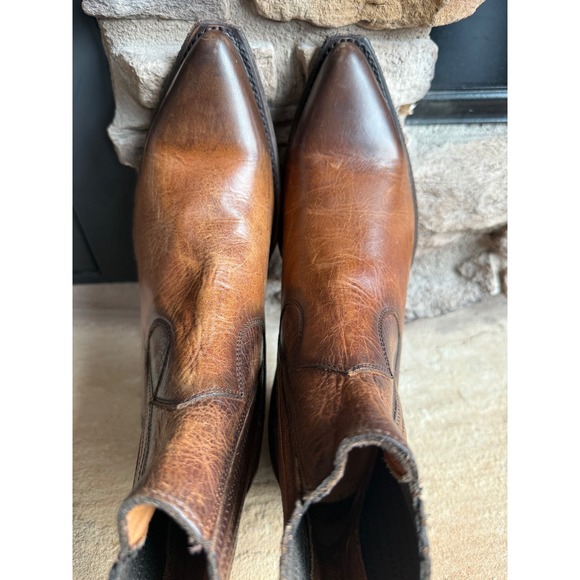 FRYE Women's 8.5 Cognac Leather Pointed Toe Western Ankle Boots Rodeo Cowgirl - Picture 7 of 13